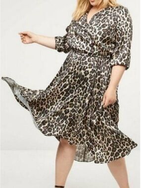 Lane Bryant Faux-Wrap Fit & Flare Leopard Midi Dress